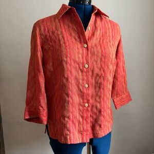 Coldwater Creek Textured Woven Orange Button Down Shirt